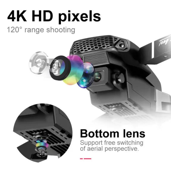 طائرة بدون طيار E88 مزودة بكاميرا FPV بدقة 4K UHD، وميزة التعرف الذكي على التقاط الصور بالإيماءات، وعدسة قابلة للتعديل بزاوية 90 درجة