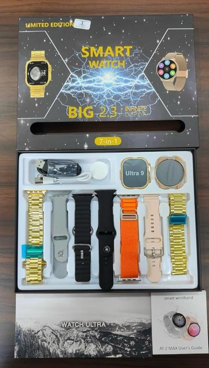 7 in 1 Ultra gold smart Watch Health,GPS, NFC, and Wireless Charging