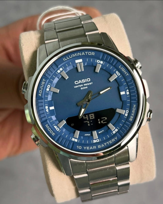 Casio Analog Digital Combination Stainless Steel Blue Dial Quartz AMW-880D-2A1V Mens Watch
