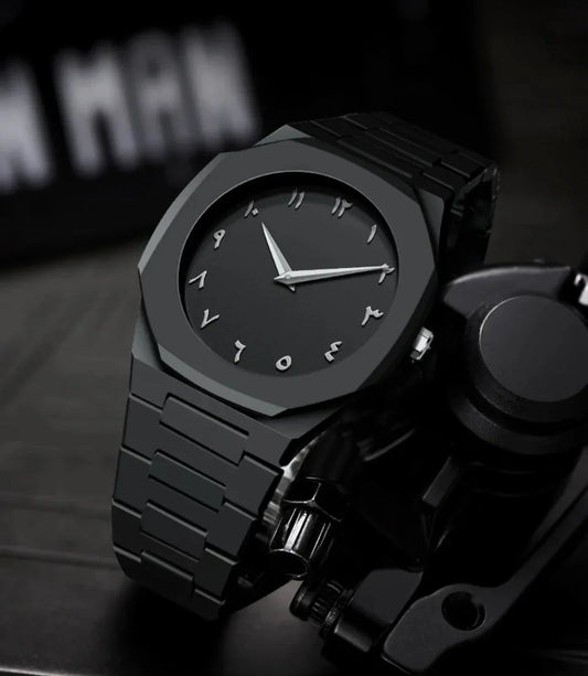ساعة أورا العربية الفاخرة باللون الأسود  Premium Black Arabic Aura Watch